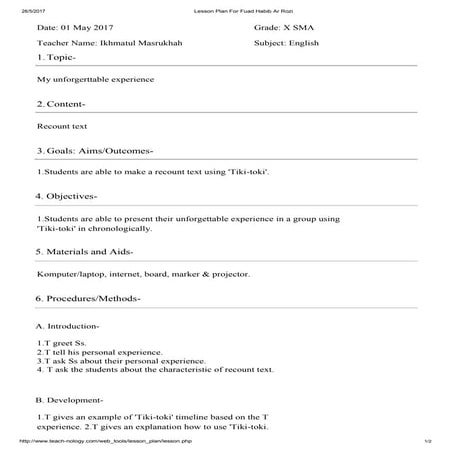 Lesson plan kelompok 10 (fuad, ikhma, farah)