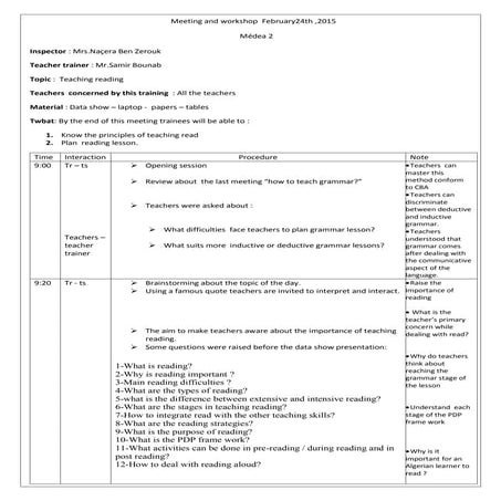 Lesson plan meeting and workshop  & feed back  february24th