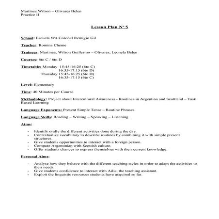 Lesson Plan Nº 5