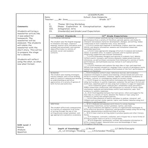 Lesson plan newsletter article