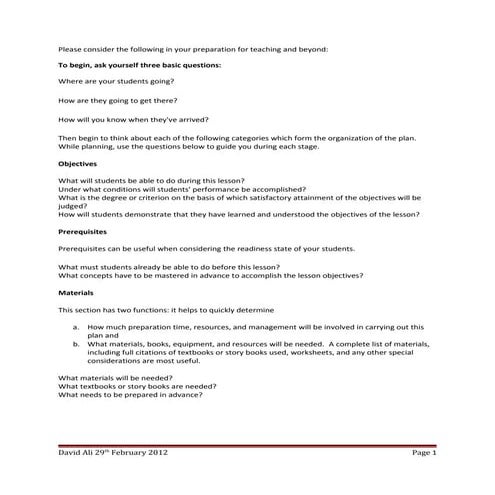 Lesson Planning Advice