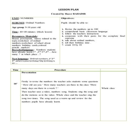 Lesson plan numbers 3 4- 