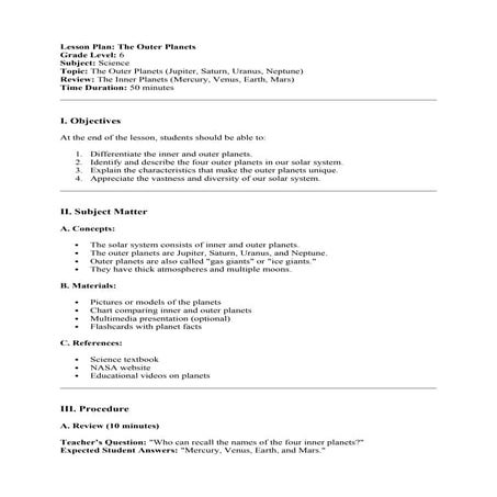 THE GRADE- 6 COT- SOLAR SYSTEM LESSON PLAN | DOCX