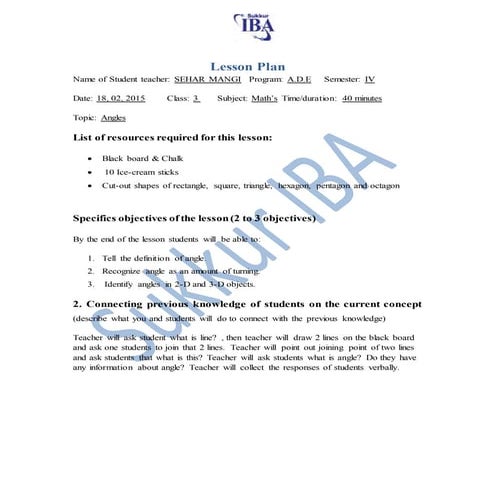 Lesson plan on Angles