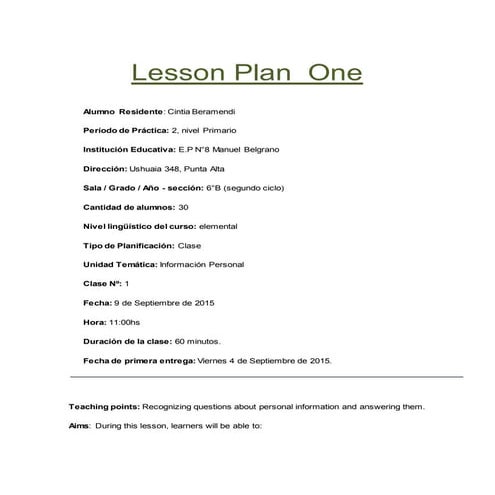 Lesson plan  one
