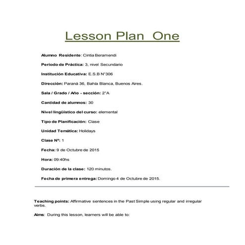 Lesson plan  one