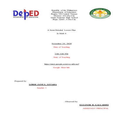 Lesson plan on Evaluating Rational Algebraic Expression