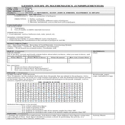Lesson plan on polygons using contextual and interdisciplinary method