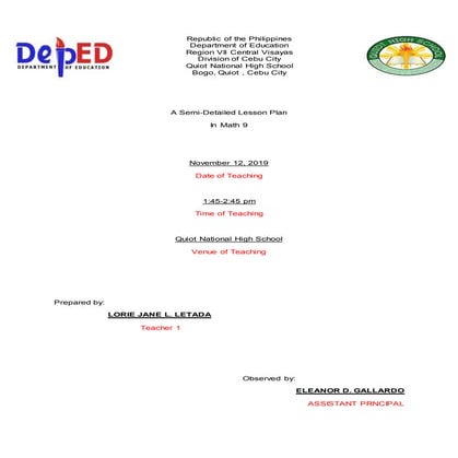 Lesson plan on Types of quadrilaterals