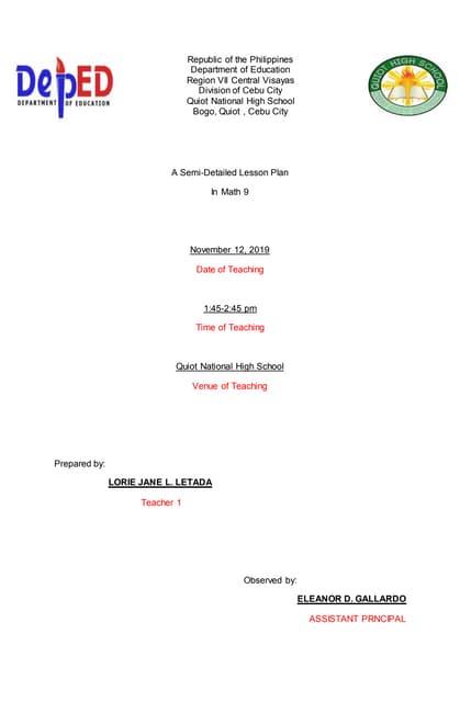 Lesson plan on Types of quadrilaterals