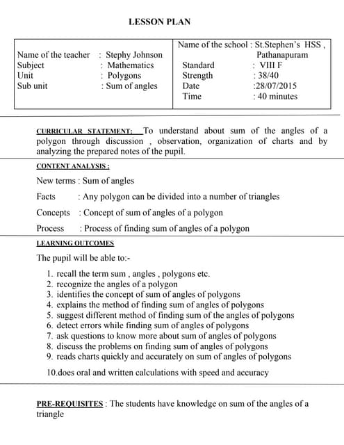 Lesson plan special angles | PDF
