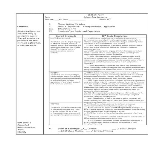 Lesson plan pre reading short story