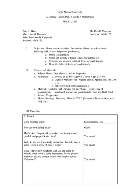 Lesson plan (quadrilaterals)