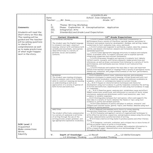Lesson plan reading the short sory