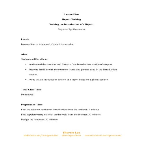 Lesson Plan - Report Writing