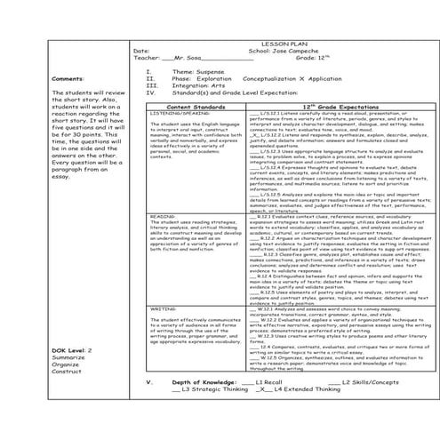 Lesson plan review for test