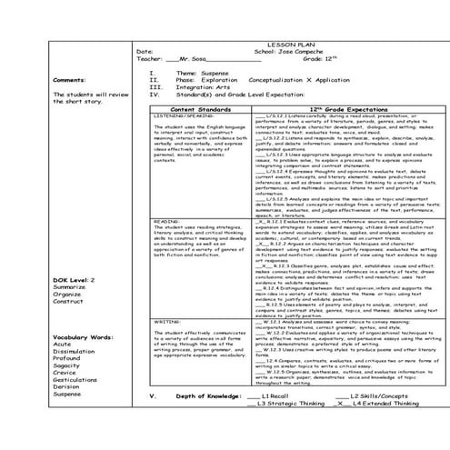 Lesson plan review for test revised
