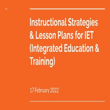 Instructional Strategies and Lesson Plans for IET
