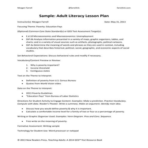 2014 GED Test Lesson Plan Template & Sample: Education Pays | DOCX