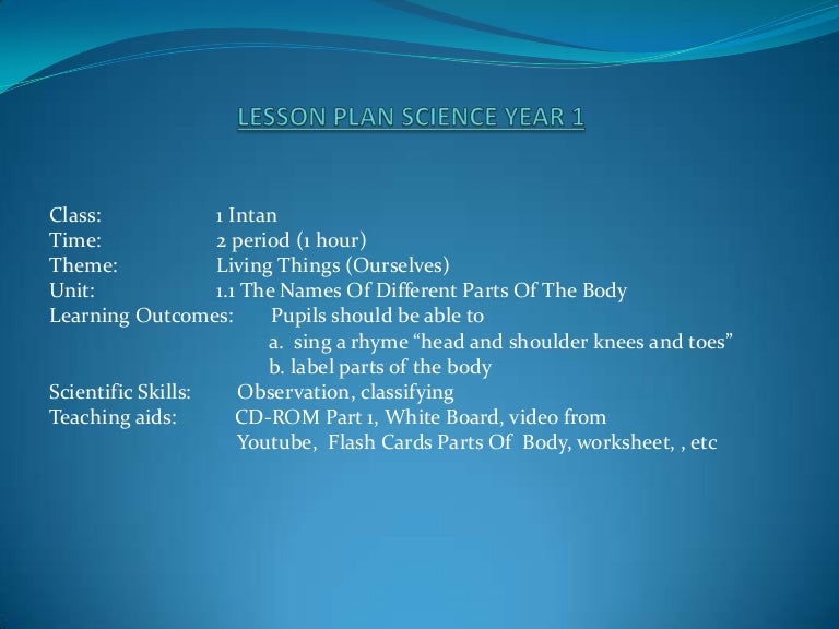 Lesson plan science year 1