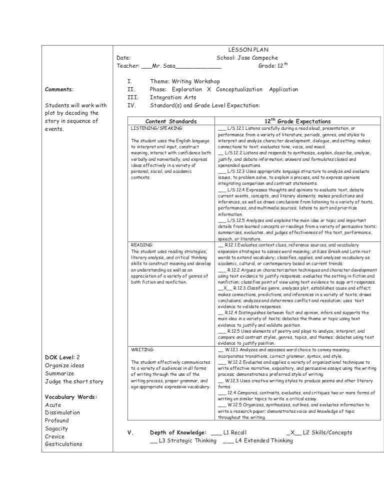 Lesson Plan Sequence Of Events