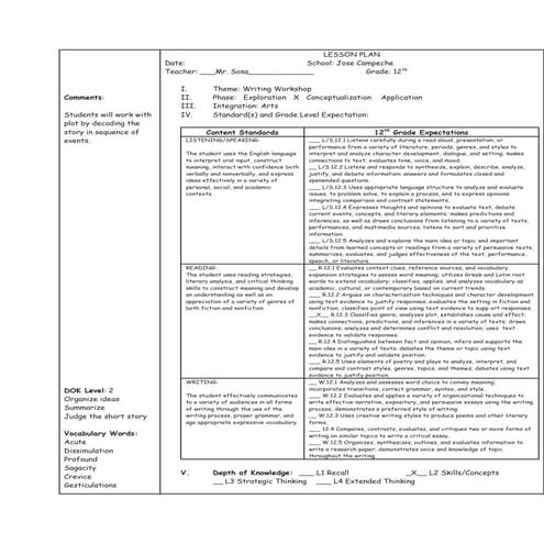 Lesson plan sequence of events