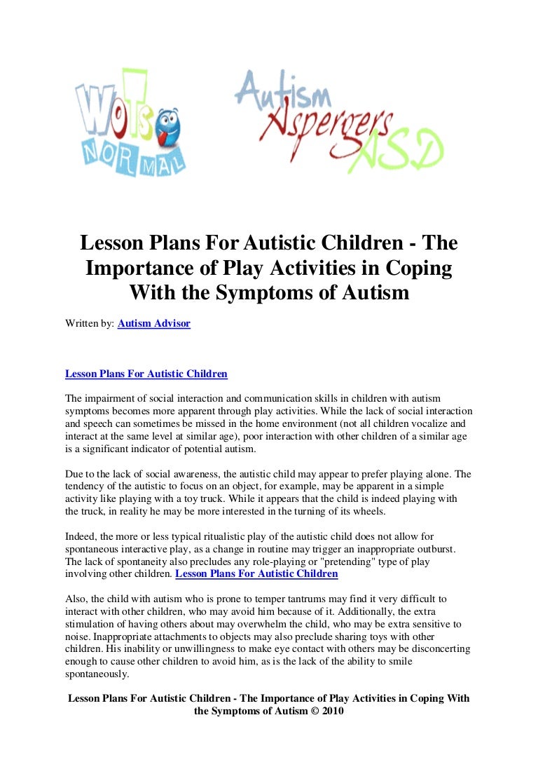 Lesson plans for autistic children the importance of play activitie 