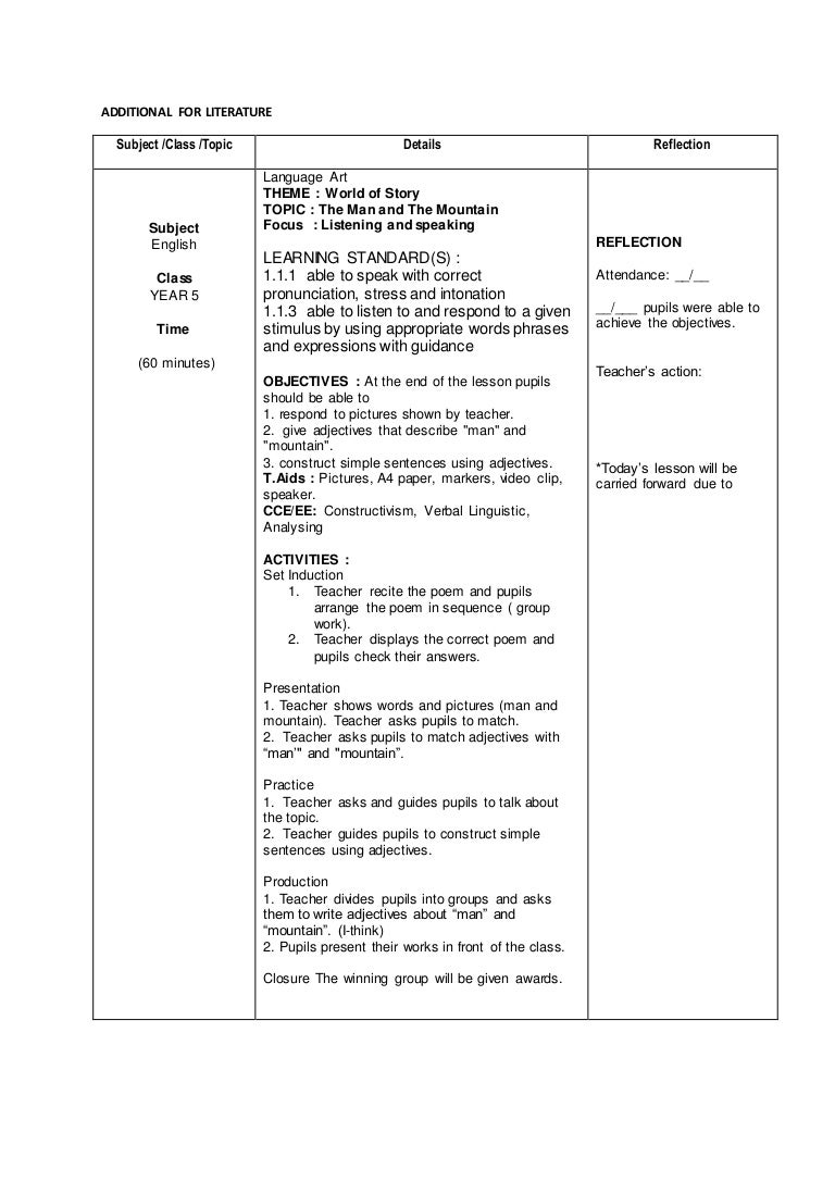 Lessonplans for literature Year 5 SK