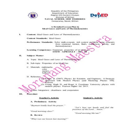 Sample Detailed Lesson plan in Physical Science (Senior High)