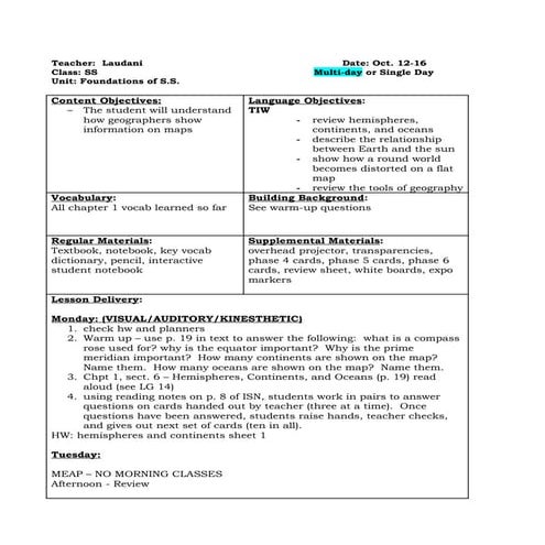 Lesson Plans Oct 12 16