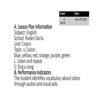 Interactive English Lesson Plan on Colors for 2nd Grade Students | PPTX