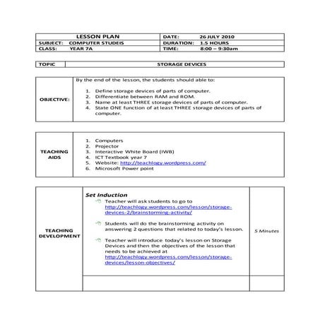 Semi-Detailed Lesson Plan - Input and Output Devices of Computers