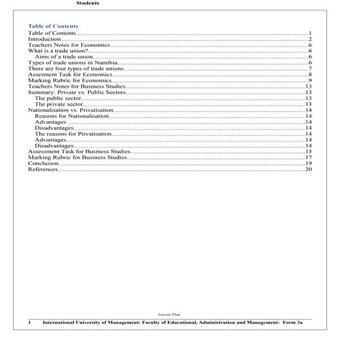 Lesson plan template Economics grade 12