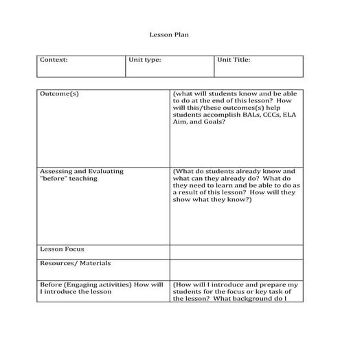 Lesson plan template with examples