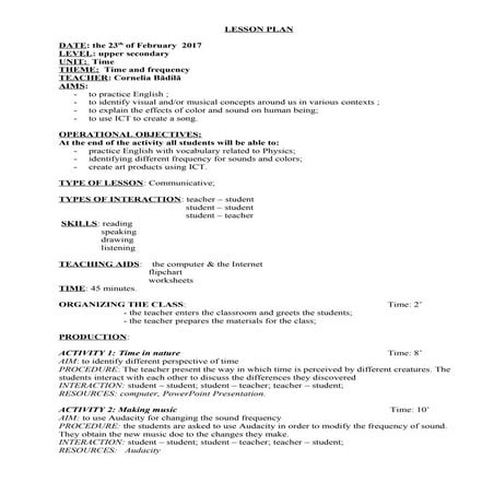 Lesson plan time frequency