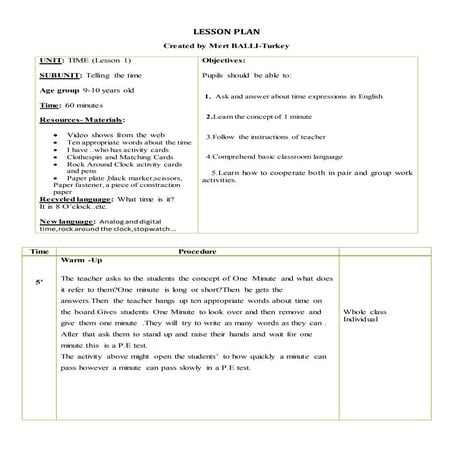 Lesson plan time 1