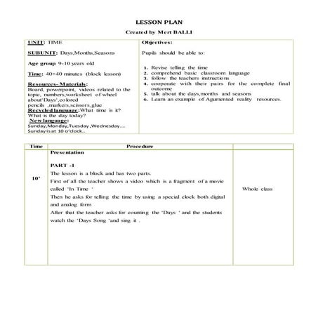 Lesson plan time  3 4- 