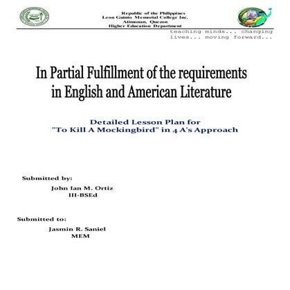Lesson plan "To kill a mockingbird"