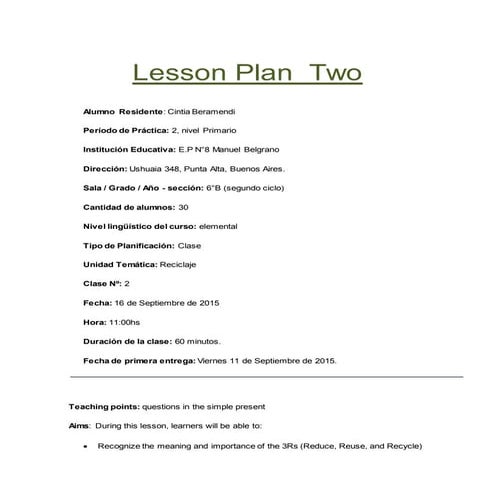 Lesson plan  two