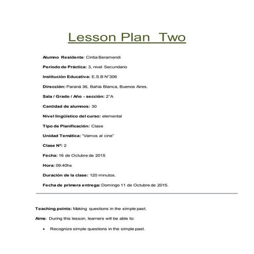 Lesson plan  two