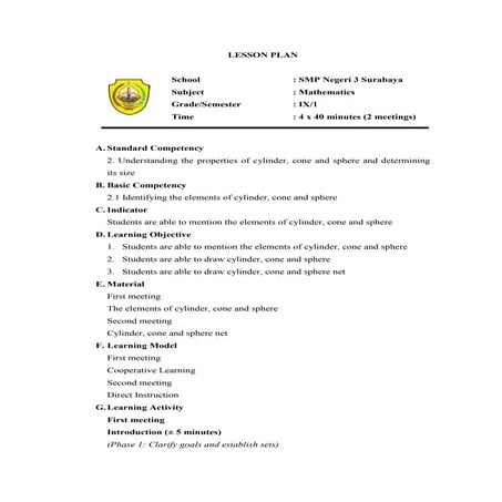 Lesson plan volume | DOCX