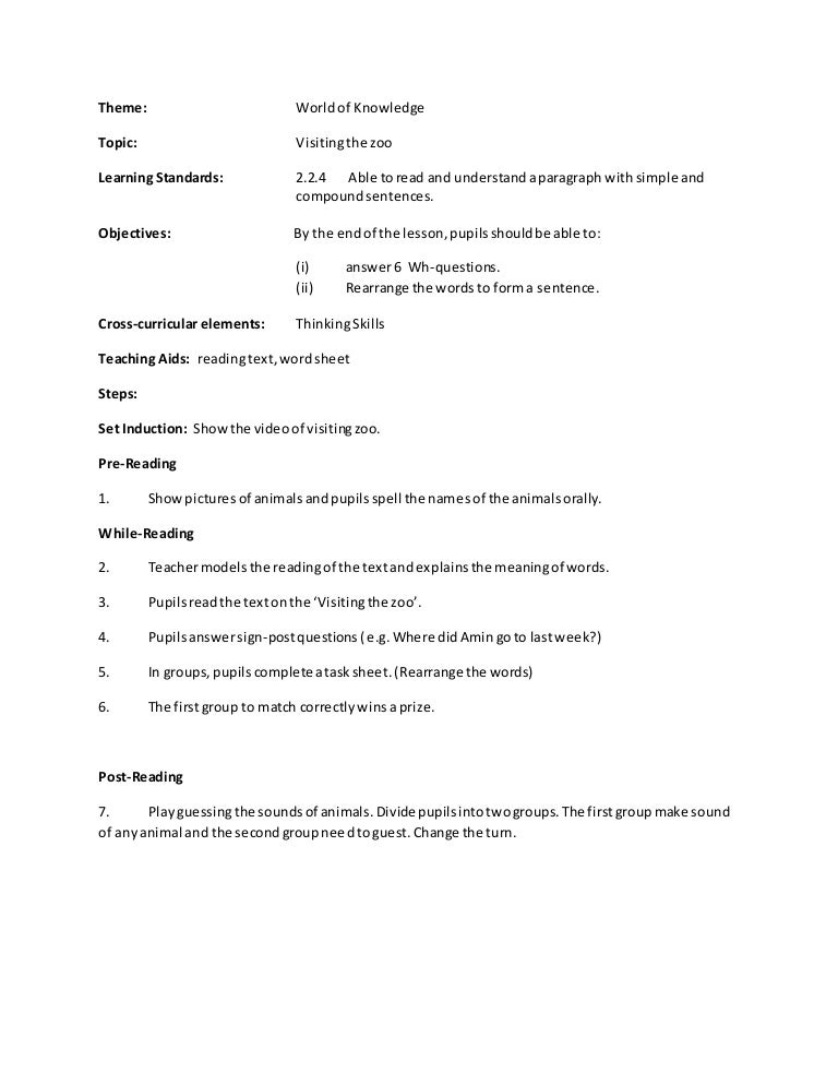 Lesson plan visiting zoo