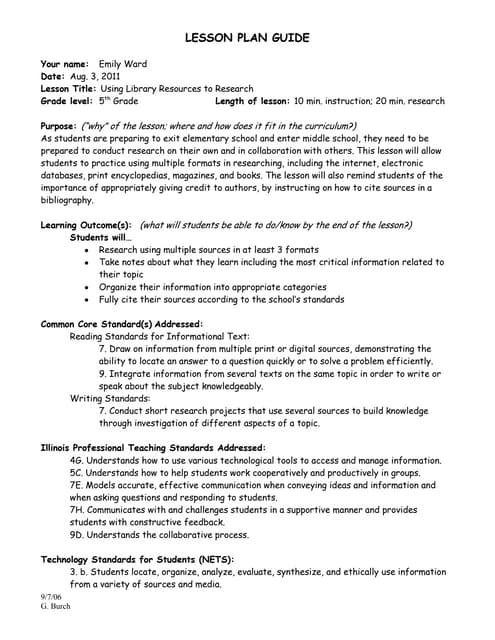 Research Project Lesson Plan