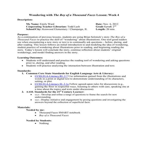 Wondering Lesson Plan