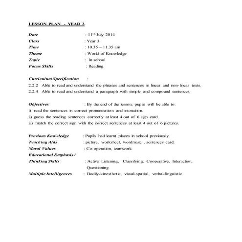 Lesson plan year 3 | DOCX