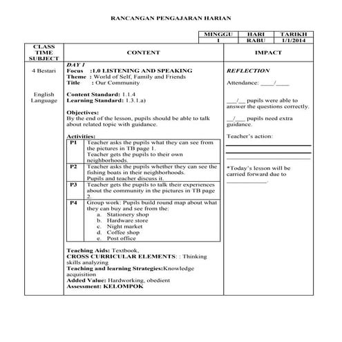 Lessonplan yr4 w1 | PDF | Free Download