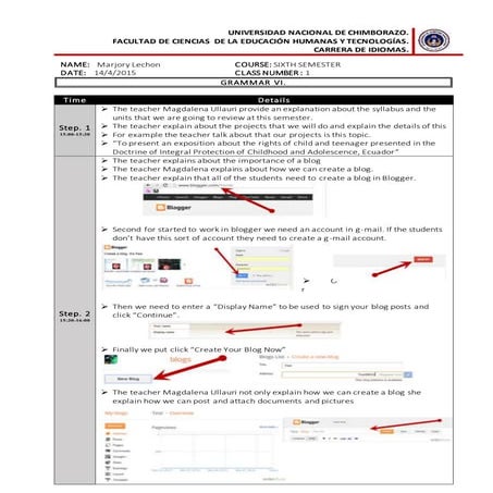 Lesson report marjorie
