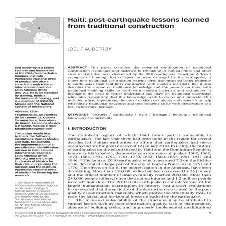 Haiti: post-earthquake lessons learned from traditional construction