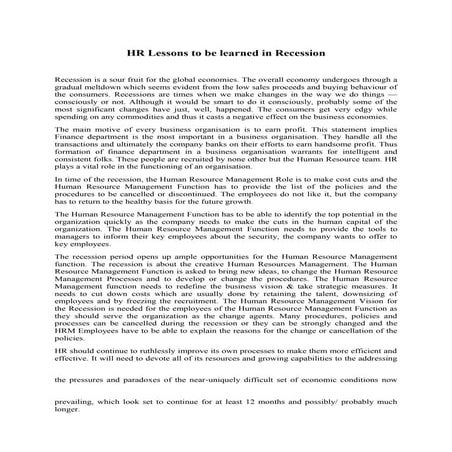 Lessons To Be Learned In Recession