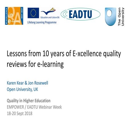 Lessons from 10 years of E-xcellence quality reviews for e-learning